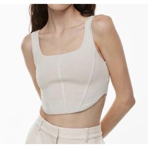 Aritzia BABATON Sculpt Knit Corset Top Medium Beige Square Neck Cropped Tank‎